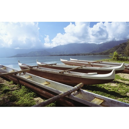 Hawaii Oahu Kaneohe Bay Secret Island Line Of Outrigger Canoes On Hawaii Oahu Kaneohe Bay Secret Island Line Of Outrigger Canoes On Beach Canvas Art Joss