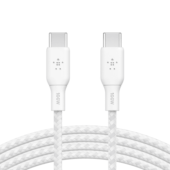 Belkin USB-C to USB-C Cable, BoostCharge Braided Power Cable (3M/9.8ft), Fast Charging Cable w/ 100W Power Delivery, USB-IF Certified for iPhone 16, MacBook, Chromebook, Galaxy & More - White, BELKIN C-C CABLE 3M WHITE