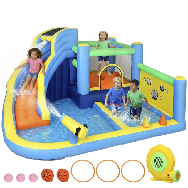 Qaba Bouncy Castle for Kids with Slide, Pool/Ball Pit for Indoor Outdoor