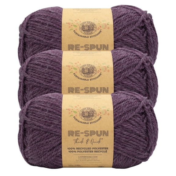 Lion Brand Yarn Re-Spun Thick & Quick Cosmos Super Bulky Yarn Recycled Polyester Yarn 3 Pack
