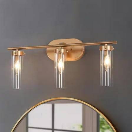 LNC Antique Gold Modern 3-Light Bathroom Vanity Light 21.5 in. Powder Room Wall Light with Cylinder Clear Glass Shades