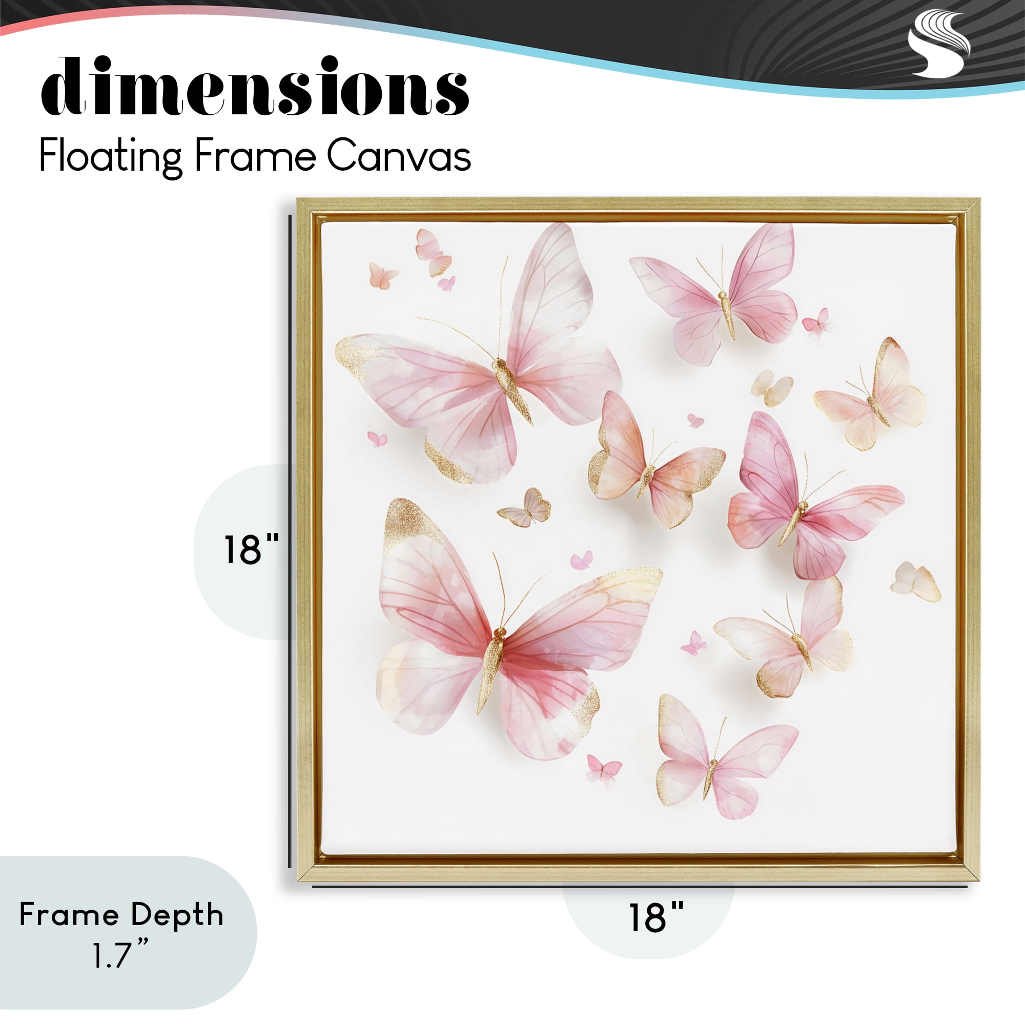 Stupell Industries Pink & Gold Butterfly Rabble Gold Framed Floater Canvas Wall Art, design by Creative Studio