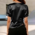 thumbnail image 3 of cocolona Womens Summer Satin Tops V Neck Short Sleeve Drawstring Side Slim Fit Shirt Trendy Casual Solid Color Blouses, 3 of 5