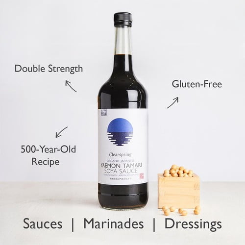 Clearspring Organic Japanese Yaemon Tamari Soya Sauce - Double Strength 1L, British Import (Pack of 2)