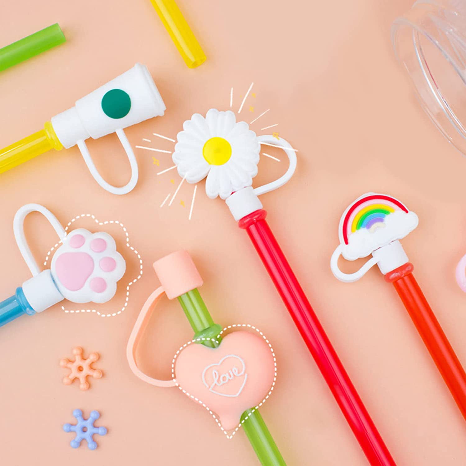 1/8pcs, Straw Tips Cover, Reusable Straw Toppers, Cute Weather Reusable  Straw Cover, Straw Caps Lids, Party Straw Decoration, Cup Decoration For  Educa