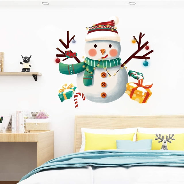 XWSHYW Pegatinas de Pared Pegatin'S Pared Autoadhesivos para Regalo de Muñeco de Nieve de Navidad, Pegatin'S Pared Pvc Extras para Escaparates y Cristales