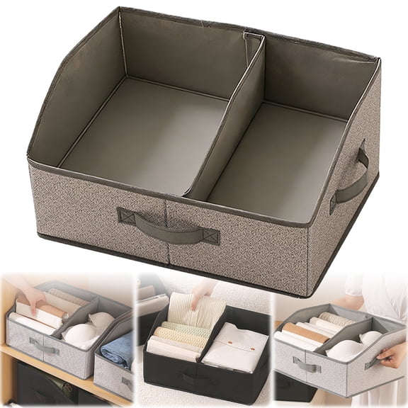 Trapezoid Storage Baskets for Closet Organization, Foldable Shelf Bins with Dividers for Nursery & Pantry, Decorative Fabric Organizers for Living Room, TV Stand & Office, Gray