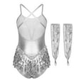thumbnail image 2 of TiaoBug Womens Latin Modern Jazz Dance Costume Sparkly Sequins Fringe Leotard with Gloves Silver M, 2 of 7