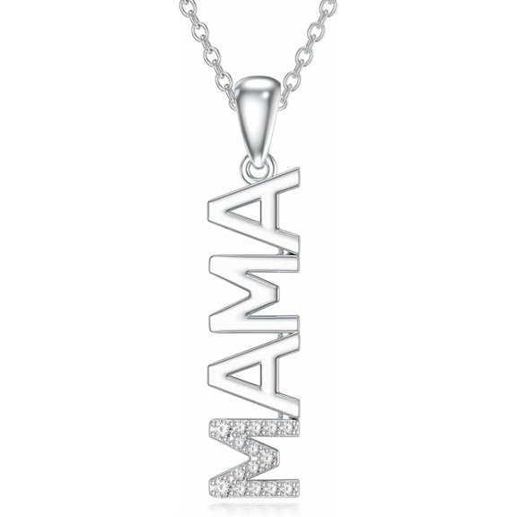 AOBOCO Silver Mama Necklace Gifts for New Mom Sterling Silver Mom Necklace With Lab Grown Diamond Birthday Gifts Travel Accessories for Women