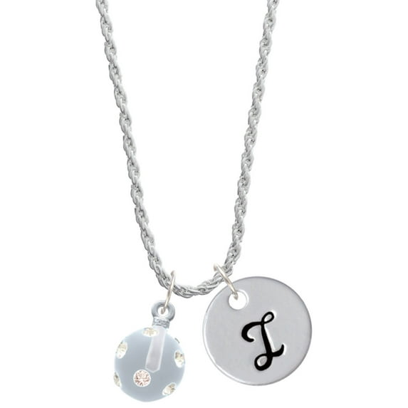 Delight Jewelry Silvertone 3-D Frosted Clear Resin Ornament with Crystals Silvertone Script Initial Disc - I - Charm Necklace, 20"+3"
