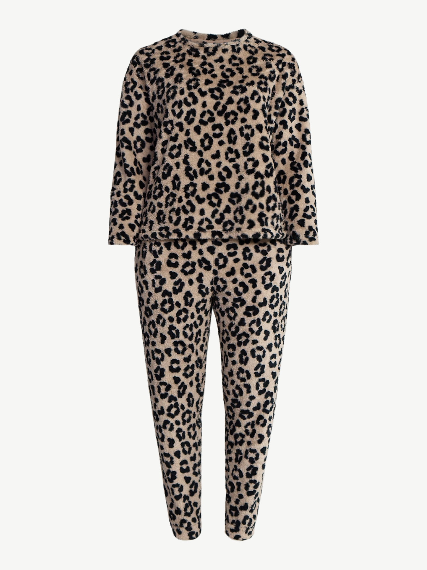 Joyspun Women's Plush Long Sleeve Top and Pants Pajama Set, 2-Piece, Size XS-3X