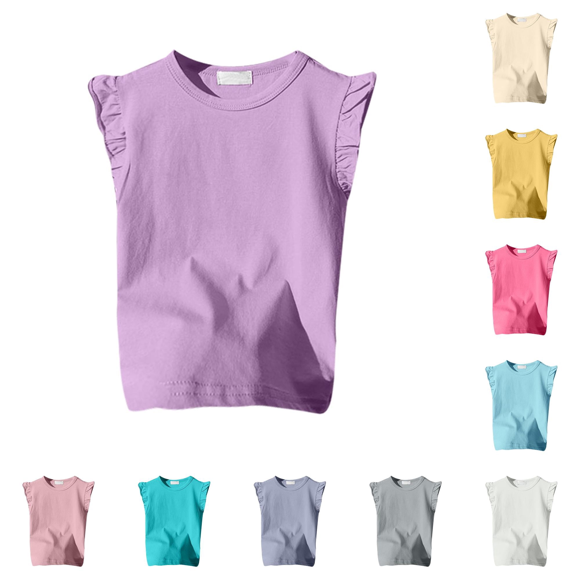 Girls Ruffle Sleeve T Shirt Solid Color Vest Girls Basic Short Sleeve 2t Long Sleeve Shirt 9-10 Years