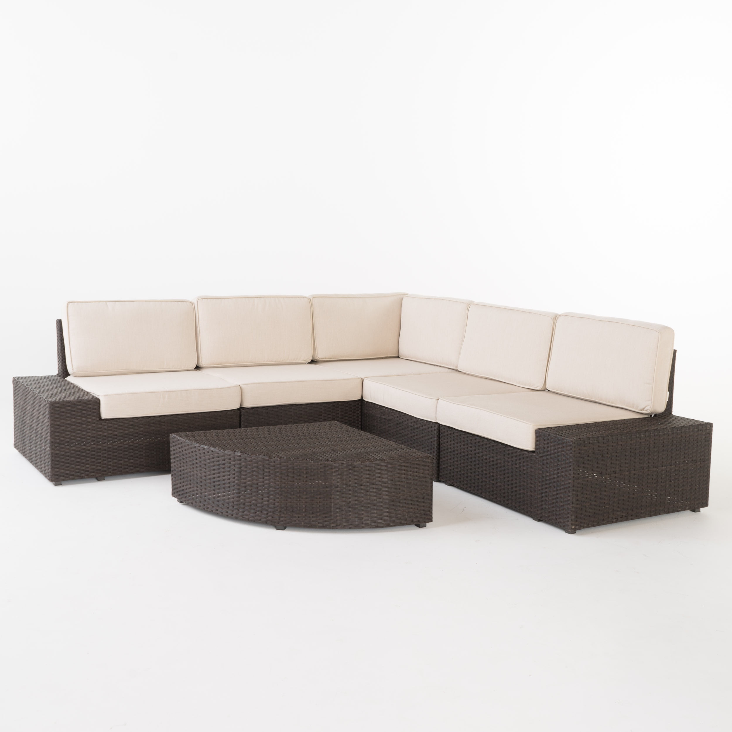 Outdoor 6 Piece Brown Wicker Sofa Sectional Set