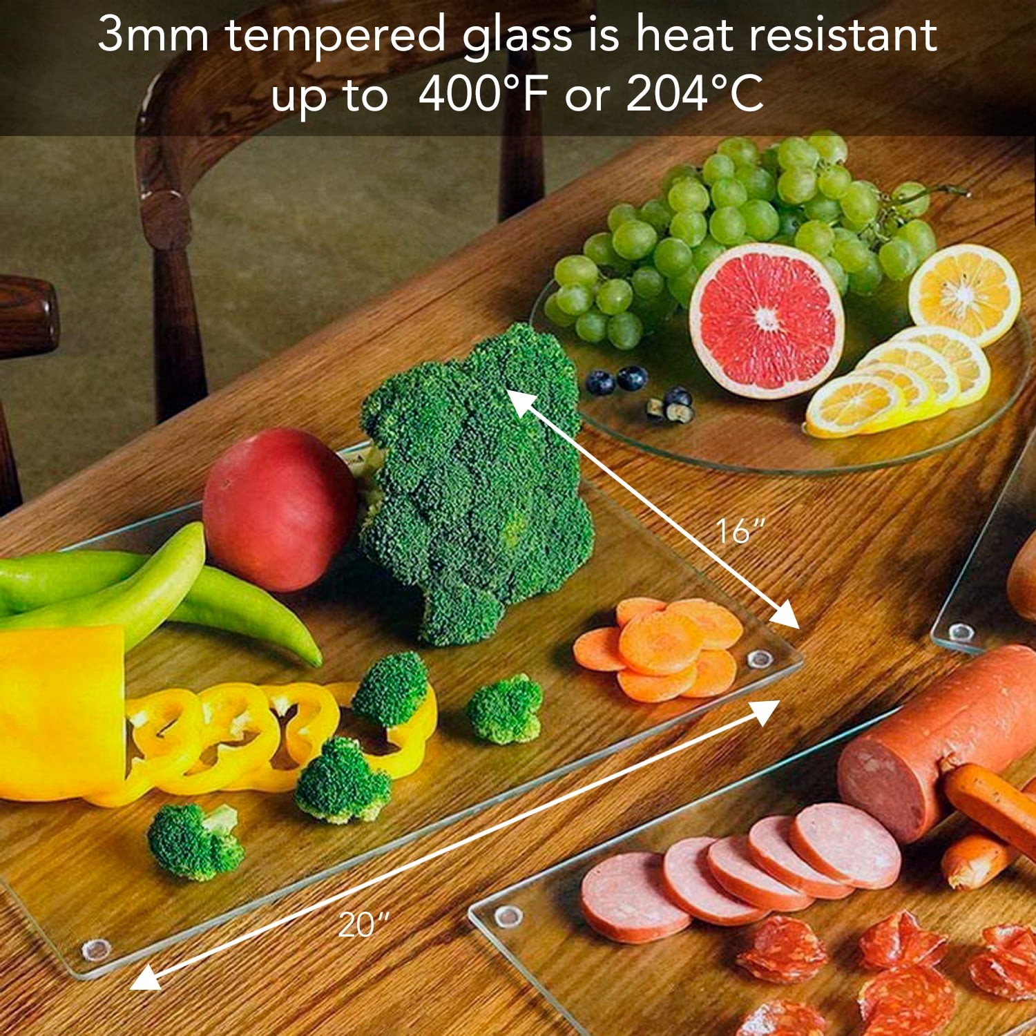 CounterArt Lightly Frosted 3mm Glass Cutting Board 20" x 16"
