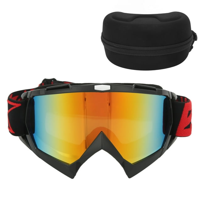 ATV Goggles, Motocross Goggles Anti Skid Bendable PC Lens Elastic Strap For Skiing Black Frame Red Eyeglass