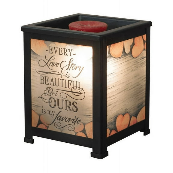 5" Black and Camel Brown "Love Story OURS my favorite" Cuboid Glass Warmer