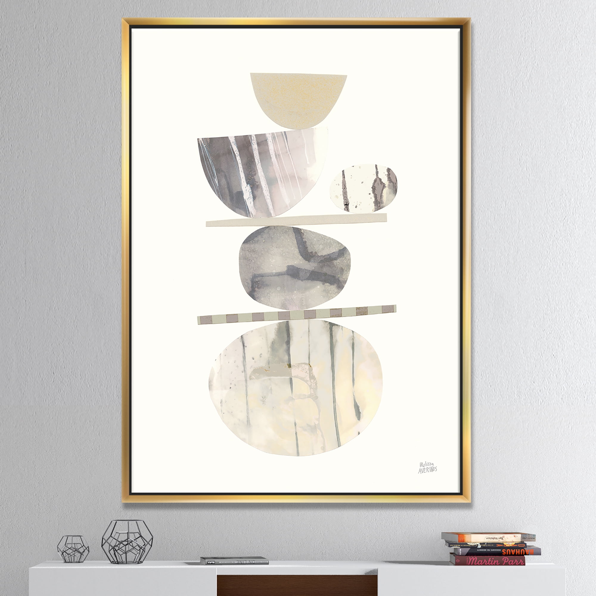 Designart ' Geometric Balance Neutral II ' Shabby Chic Framed Canvas