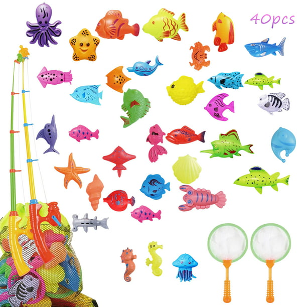 Pool Fishing Games, 3-6 Year Kids Water Table Bath Toys with 1 Net Bag  Fishing Rods Fishing Net and Ocean Sea Animals (Random), 40Pcs Magnetic  Fishing Toy Set 