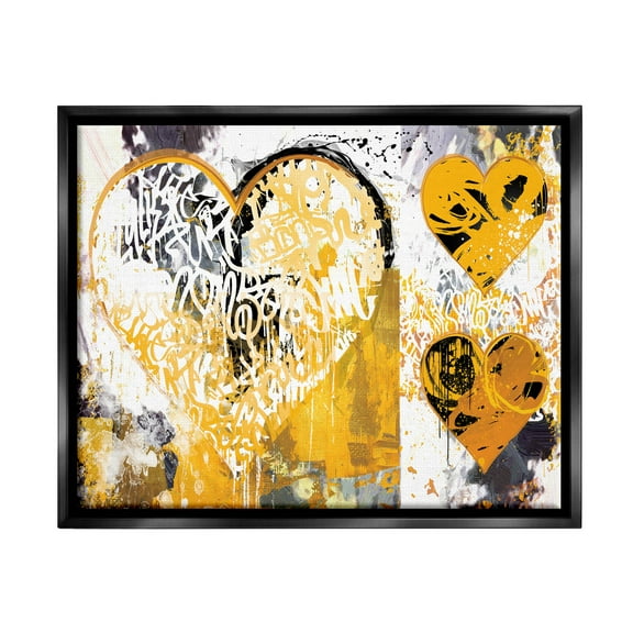 Stupell Industries Urban Paint Drip Graffiti Heart Shape Graphic Art Jet Black Floating Framed Canvas Print Wall Art, Design by Porter Hastings
