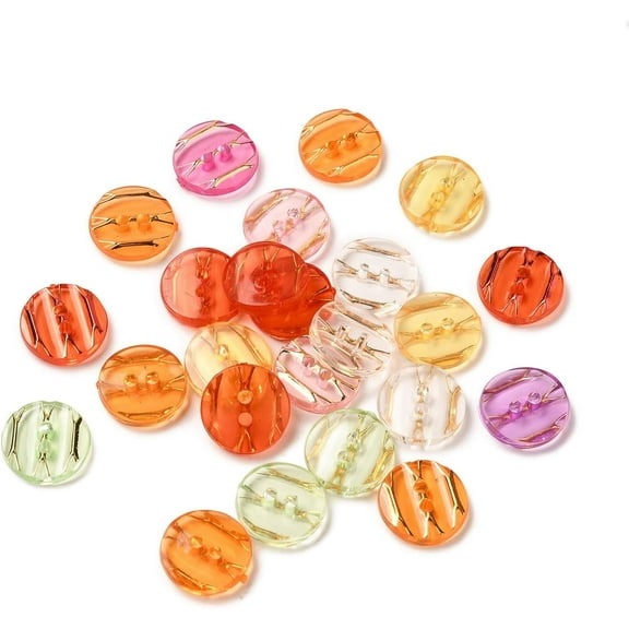 50 pc Transparent Acrylic Buttons Plastic Sewing Buttons for Costume Design 2-Hole Dyed Flat Round Mixed Color 13x3mm Hole: 1mm