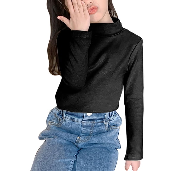 NOKIO Boys Girls Turtleneck Long Sleeve Soft Cotton Mock Neck Shirt Solid Color Basic Tee Tops, Girls Casual Tops Long Sleeve Turtleneck T-Shirt Basic Solid Color Blouse Outfit, Size 1T-9 Years