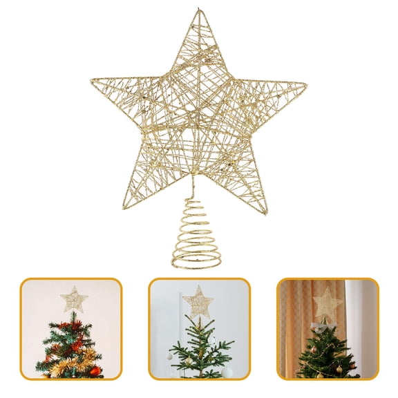 Homoyoyo Reusable Golden Star Christmas Tree Topper Iron Decoration for Home Office Holiday Seasonal Decor