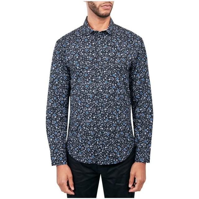 Society of Threads Chemise Homme Coupe Régulière Sans Repassage Performance Extensible à Boutons, Bleu, Moyen