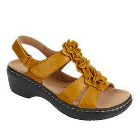 

HIMIWAY Wedge Sandals for Women Hollow Slope with Fish Mouth Flowers Casual Comfortable Sandals Female Yellow 38