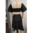 thumbnail image 2 of Vestido de mujer Mangas cortas acampanadas Dobladillo con volantes Cintura cruzada Ahueca hacia fuera la espalda Vestido de verano fruncido Negro L, 2 of 3