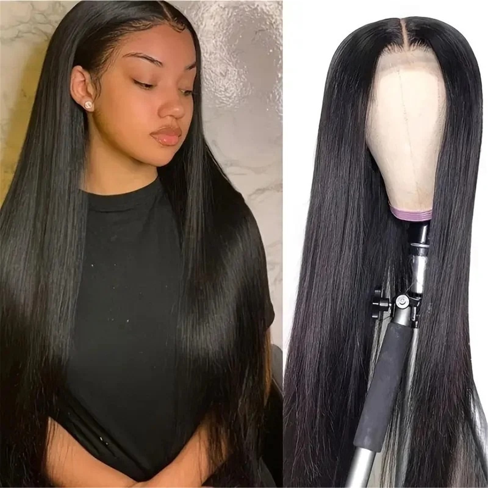 13x6 Hd Transparent  Lace Frontal Wig Straight Human Hair Wigs Natural Black 220 Density Pre plucked