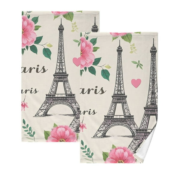Ryvnso Paris Tower Flowers Cotton Hand Towels Sets Face Towel 2 PCs Bathroom Decorative