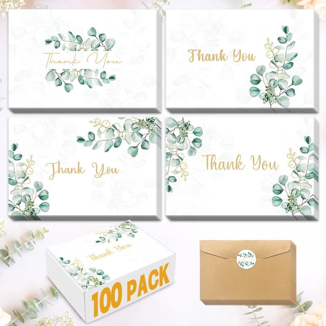 Tarjetas de Agradecimiento Ladygo Paquete de 100 con Sobres y Stickers