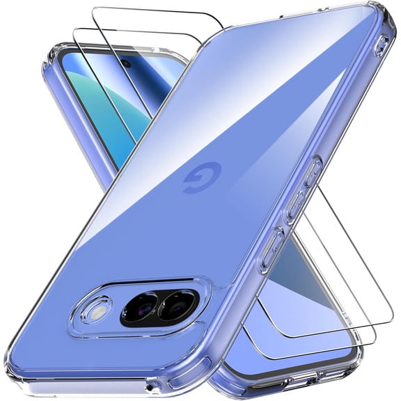 Designed for Google Pixel 10a Case with 2 Pack Tempered Glass Screen Protector.Anti Yellowing Clear Phone Case[Military Grade Protection] High Transparency.Anti-Scratch.Transparent