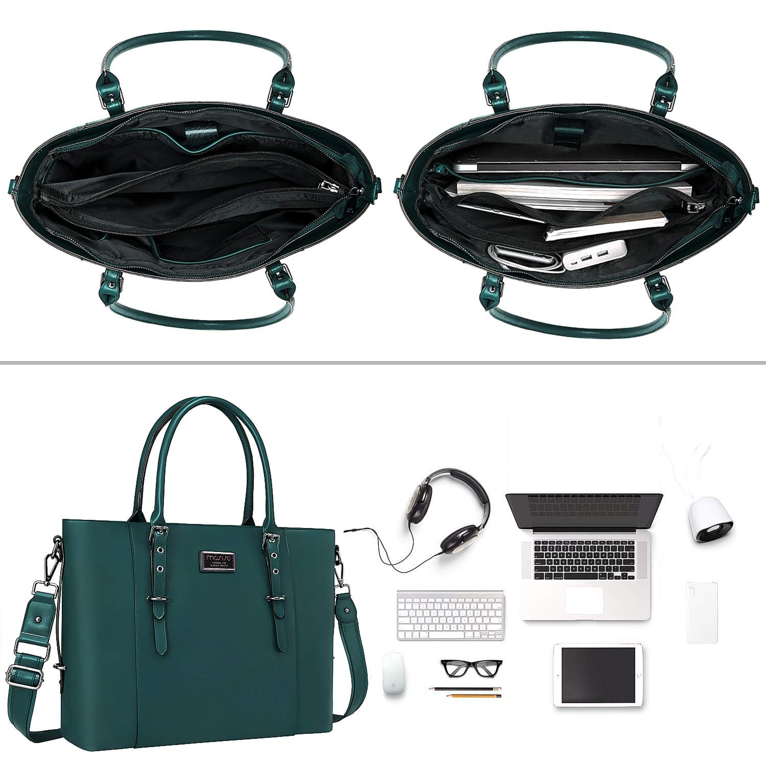 Mosiso Water-Resistant PU Leather 15.6" Laptop Tote, Deep Teal