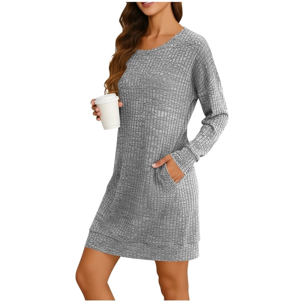 TaTaai Versatile Long Sleeve Fold Hem Dress, Women's Soft Fabric Casual Wear, Trendy Solid Color Top for Spring Summer Season, Perfect for Daily Use, Dating, Dance, and Holidays Gift
