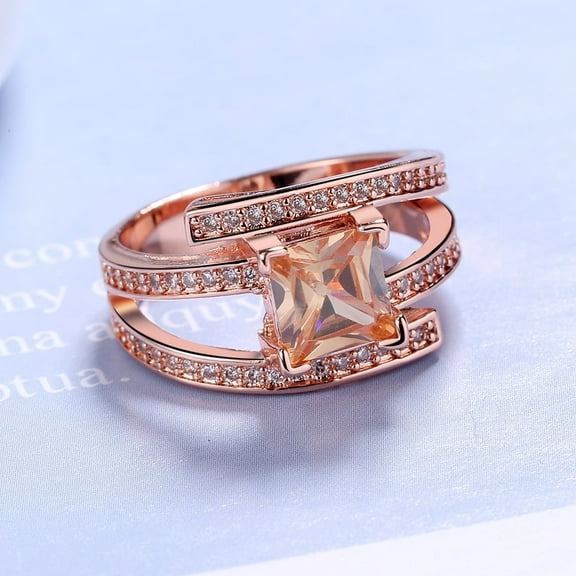 18 Kt Rose Gold Plated Champagne Cubic Zirconia Cocktail Ring
