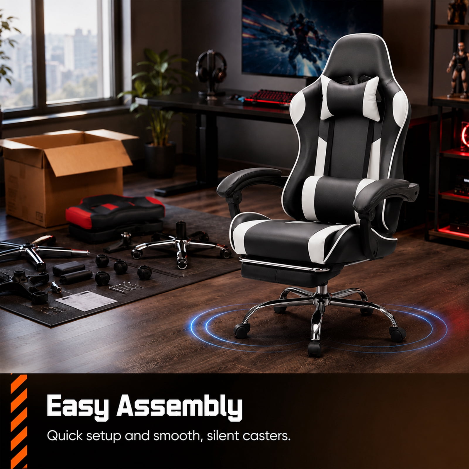 Alvantor Gaming Chair, Adjustable Backrest and Height, Ergonomic Computer Chair with Footrest and Lumbar Support, 275lb Capacity