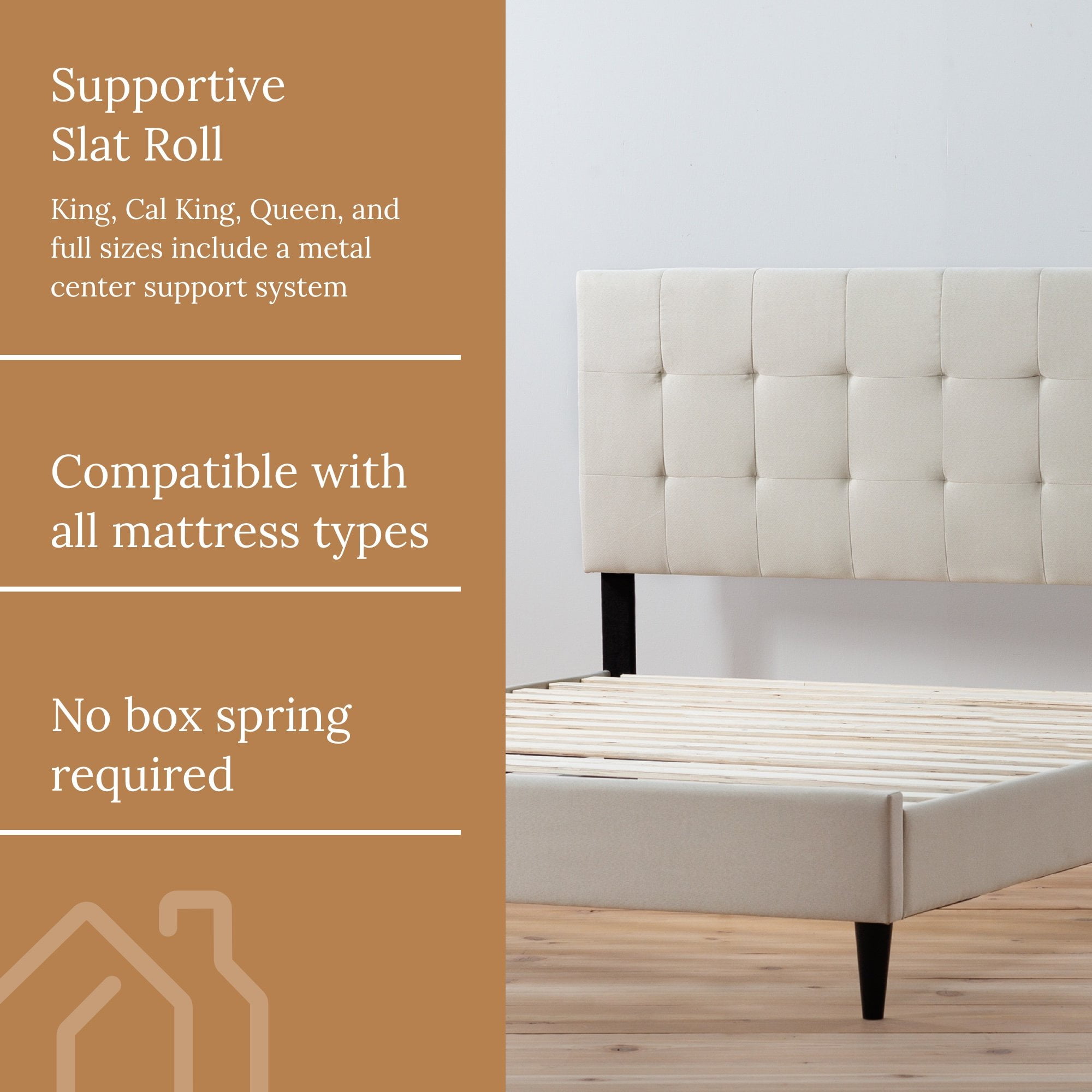 Rest Haven Ells Square Tufted Upholstered Bed, King, Cream