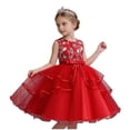 thumbnail image 2 of BRGZLK Girl's Formal Dress Embroidered Floral Sleeveless Round Neck Tiered Tulle Dresses Wedding Flower Girl Dresses Kids Party Festival Dress Red 7-8 Years, 2 of 5