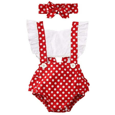 

Yejaeka 2Pcs Baby Girls Ruffle Sleeve Romper Floral Dot Bodysuit with Headband Outfit