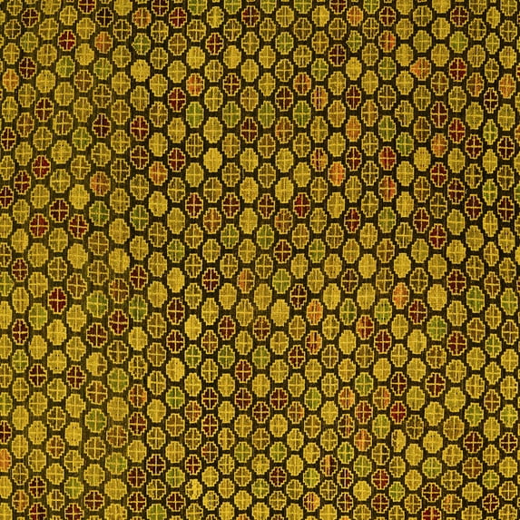 Ahgly Company Machine Washable Indoor Square Abstract Yellow Modern Area Rugs, 8' Square