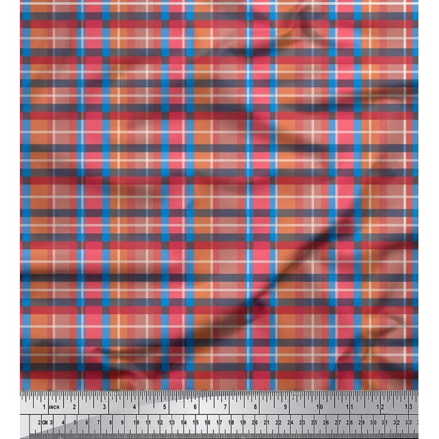 Soimoi Blue Poly Georgette Fabric Gingham Check Print Fabric by Yard 52 Inch Wide