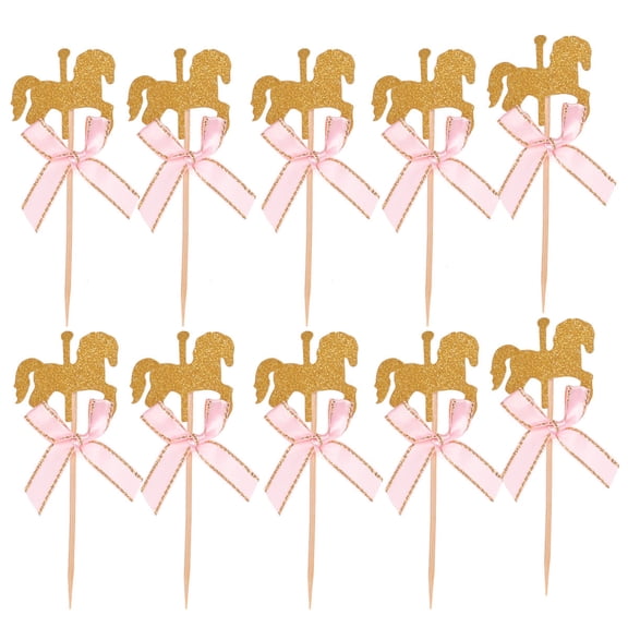 TEHAUX 20Pcs Pink Carousel Shape Cake Toppers Creative Dessert Decoration for Birthdays and Parties