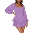 thumbnail image 4 of LYANER Women's Jumpsuit Lantern Long Sleeve Ruffle Layer Tie Mini Short Romper, 4 of 6