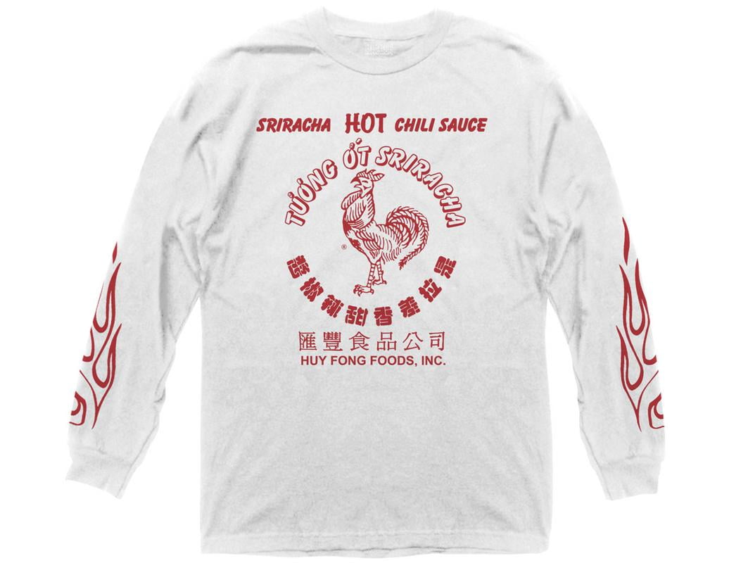 Sriracha Hot Sauce Adult Unisex Sriracha Flames Long Sleeve Crew T Shirt 2xl White Walmart Com