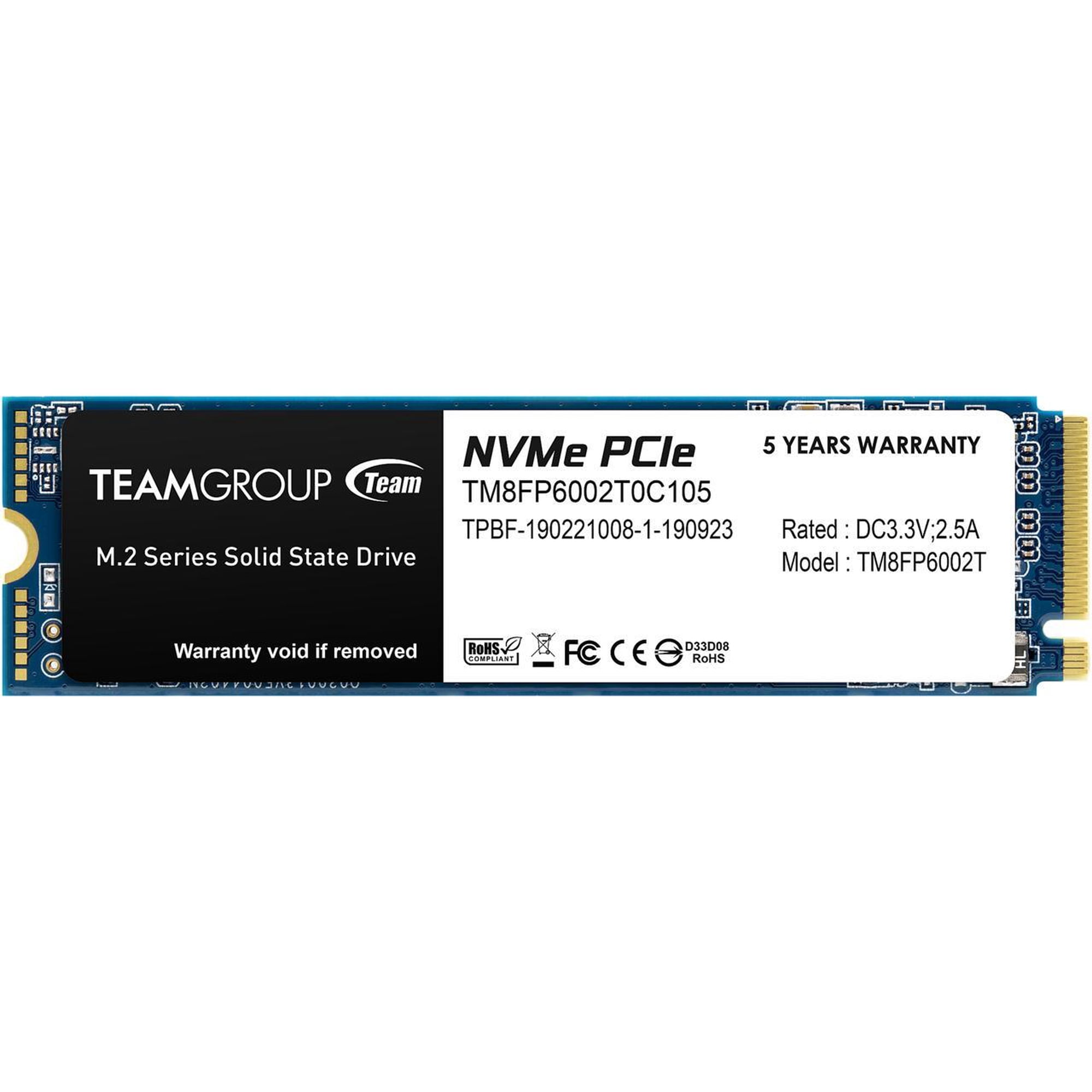 Team Group MP33 M.2 2280 2TB PCIe 3.0 x4 with NVMe 1.3 3D NAND Internal Solid State Drive (SSD) TM8FP6002T0C101