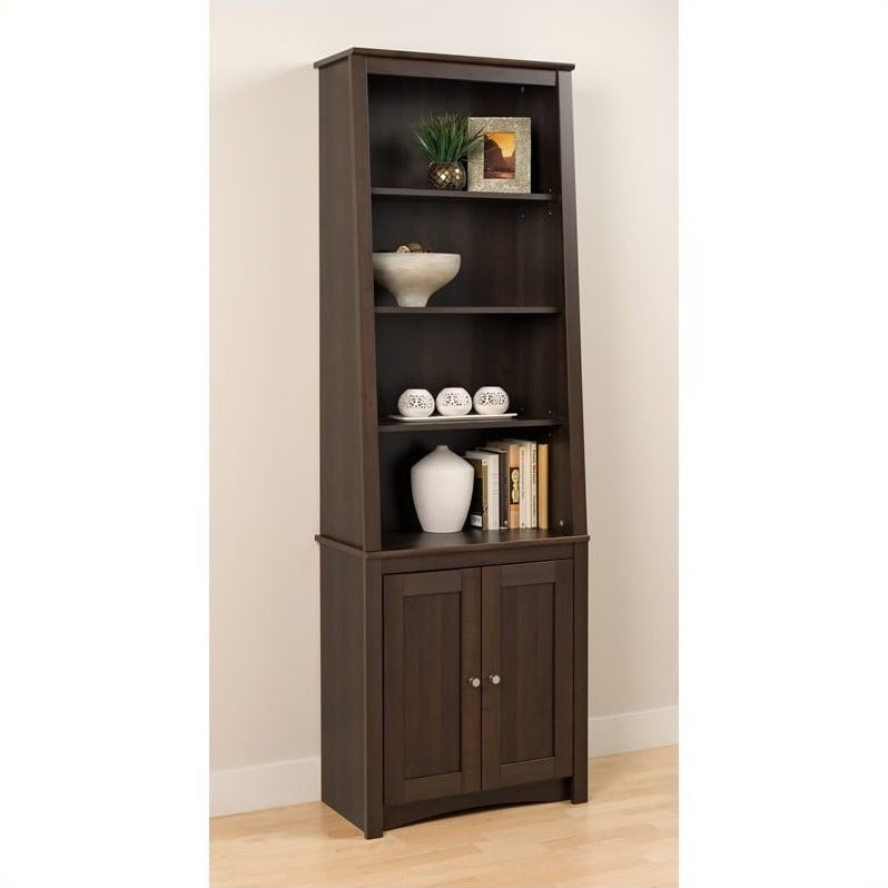 Prepac 6-Shelf Slant Back Bookcase with Doors, Espresso