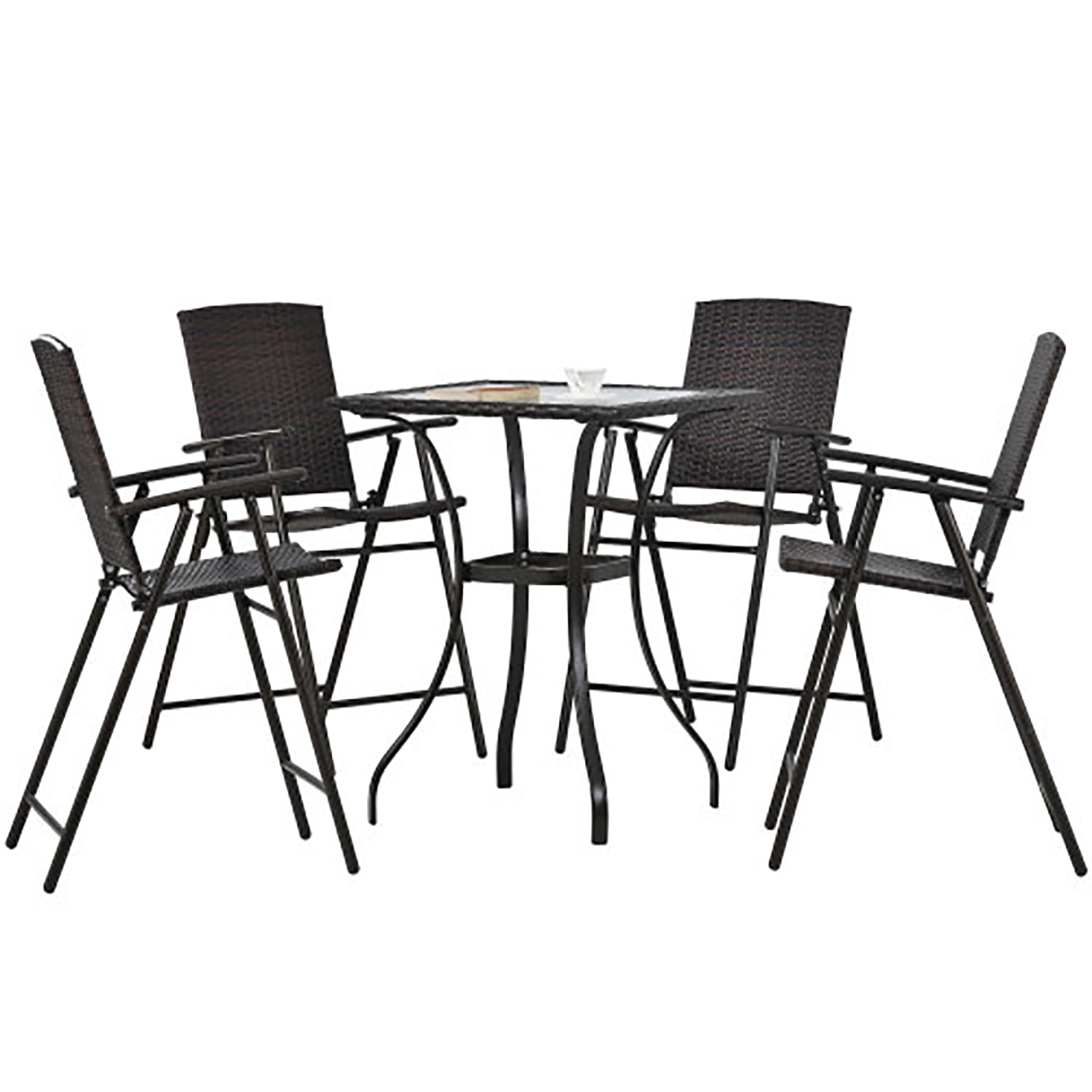 Kadyn Outdoor Patio PE Wicker 5 Piece Counter Height Dining Table Set with Umbrella Hole and 4 Foldable Chairs, Dining Table Set Glass Dining Table Set, Brown Kadyn Outdoor Patio PE Wicker 5 Piece Counter Height Dining Table Set with Umbrella Hole and 4 Foldable Chairs, Dining Table Set Glass Dining Table Set, Brown