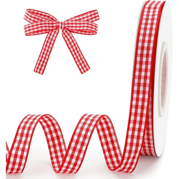 Red Ribbon 1cm 45m Red and White Checkered Ribbon for Gift Wrapping Buffalo Plaid Ribbons for Crafts DIY Sewing Hair Bows Christmas Birthday Wedding Gingham Party Decorations