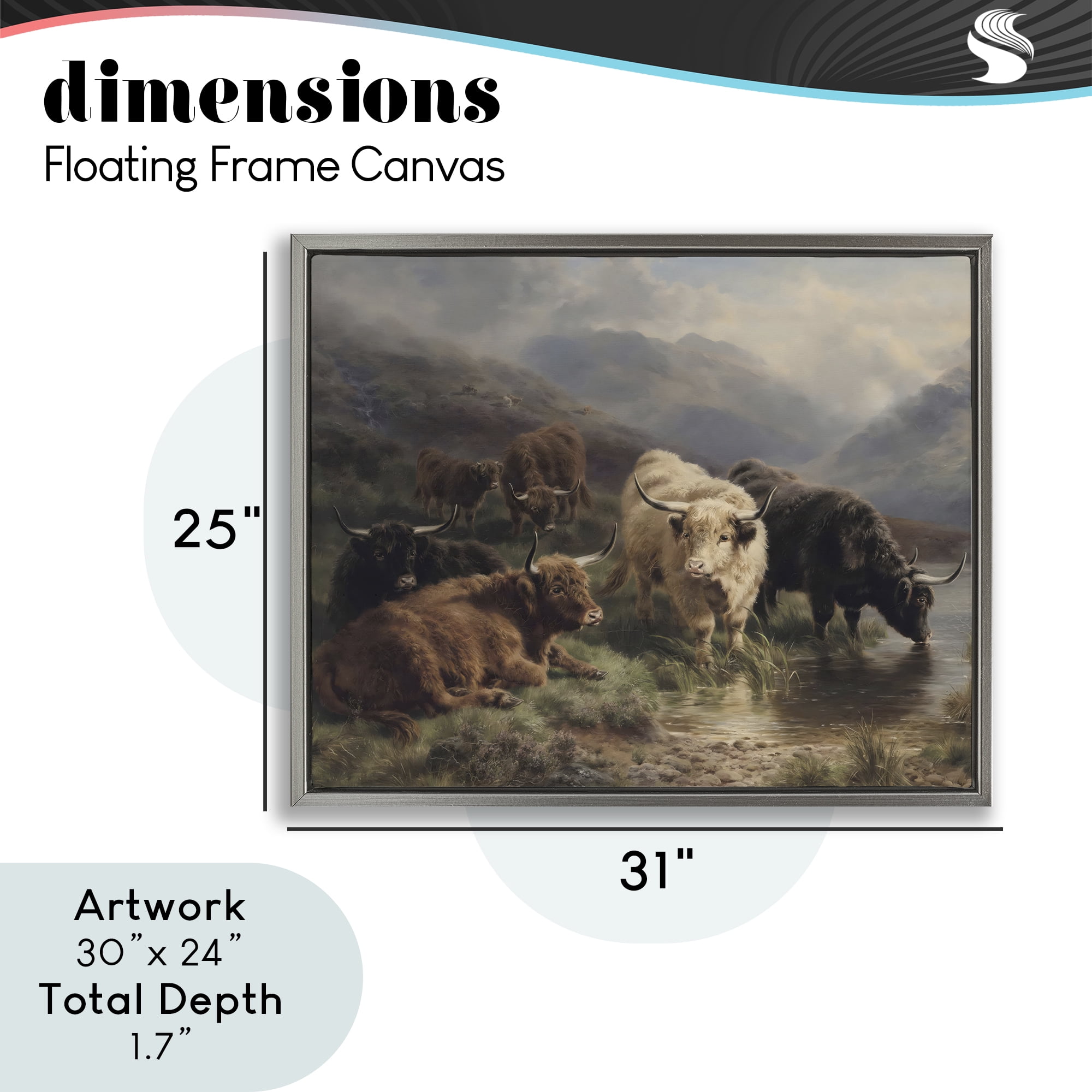Stupell Industries Highland Cows Beside Misty Loch Gray Framed Floater Canvas Wall Art, design by Arlington Prints